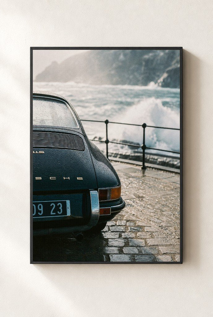 Porsche, Parked in the Spray, framed