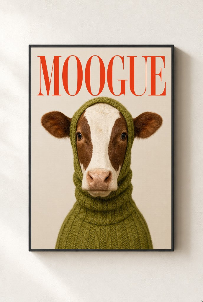 MOOGUE print, mounted in a black wood frame on a cream wall.