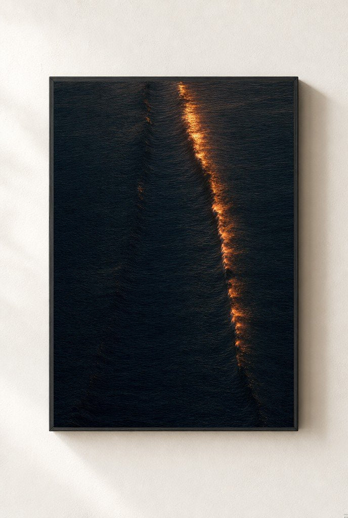 Gold on Dark Water, framed