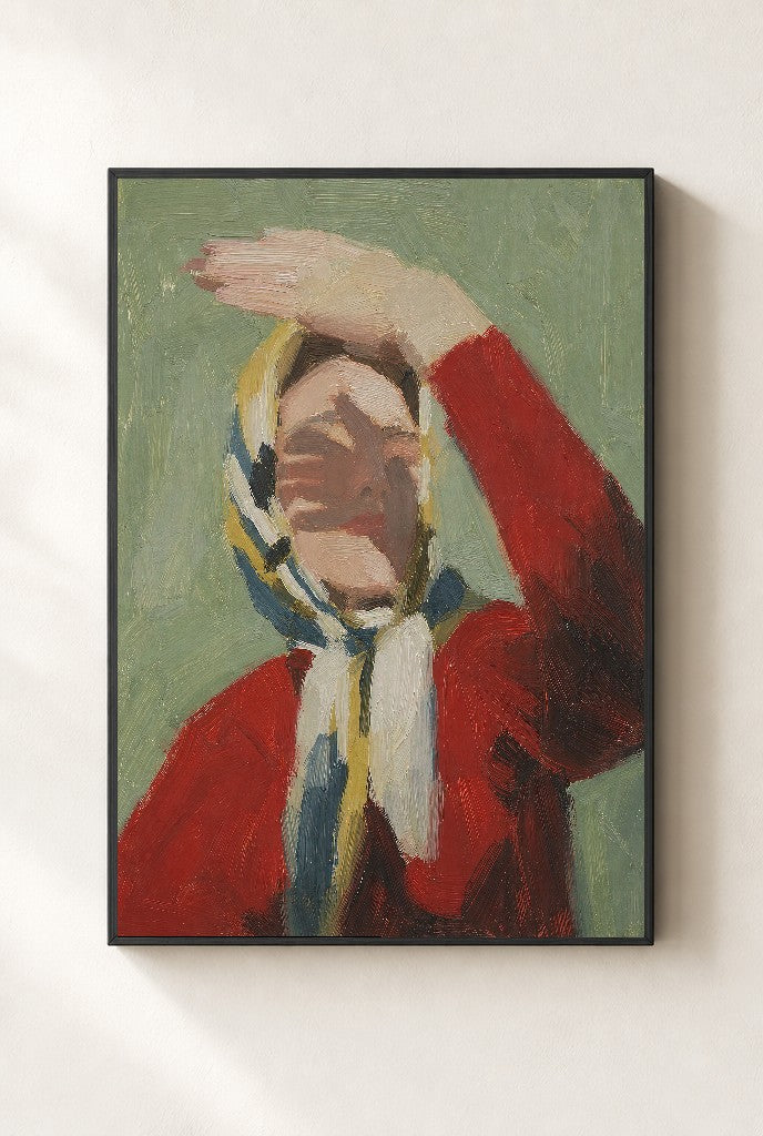 Red Jacket, Sage, framed close-up, black