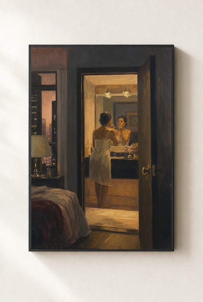Down the Hall, Getting Ready, framed close-up, black