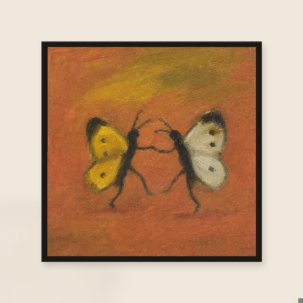Two Butterflies, framed close-up, black
