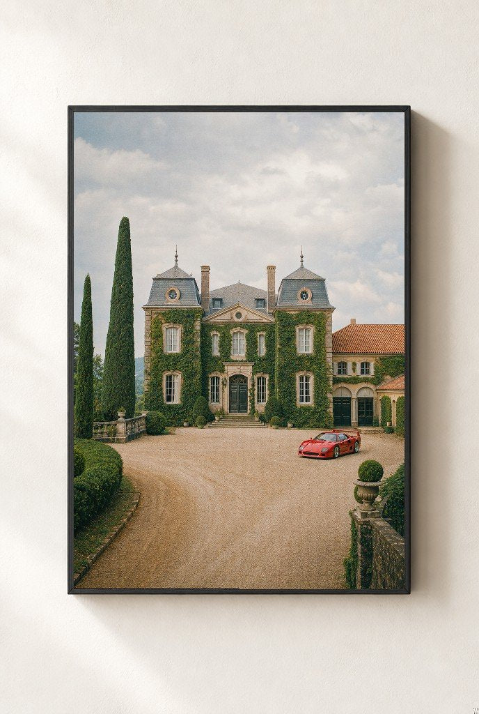 Red Car, Stone Chateau, framed