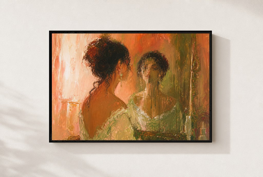Sat With Her Thoughts, framed close-up, black