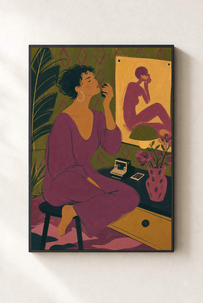 Touching Up, Plum, framed close-up, black