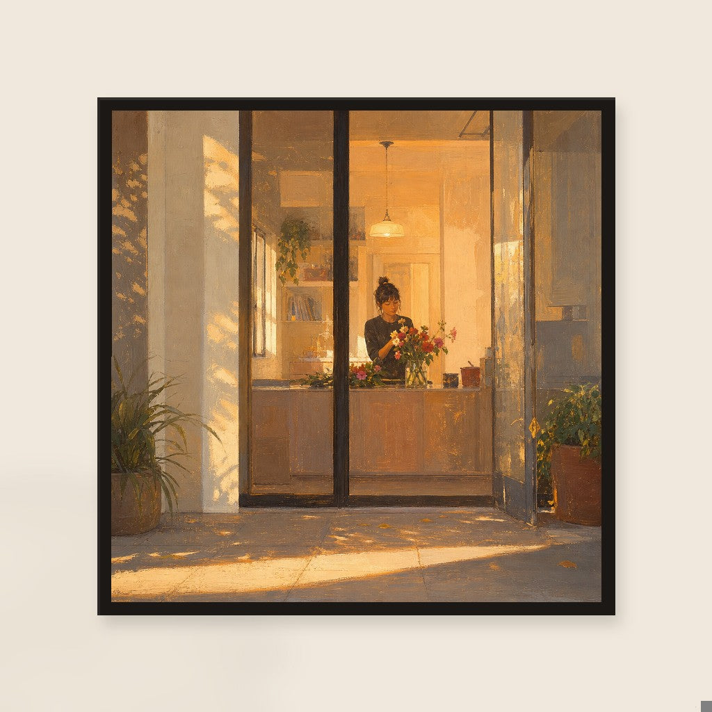 Cut Flowers, Good Light, framed close-up, black