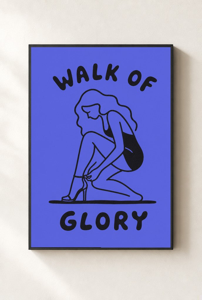 Walk of Glory print, mounted in a black wood frame on a cream wall.