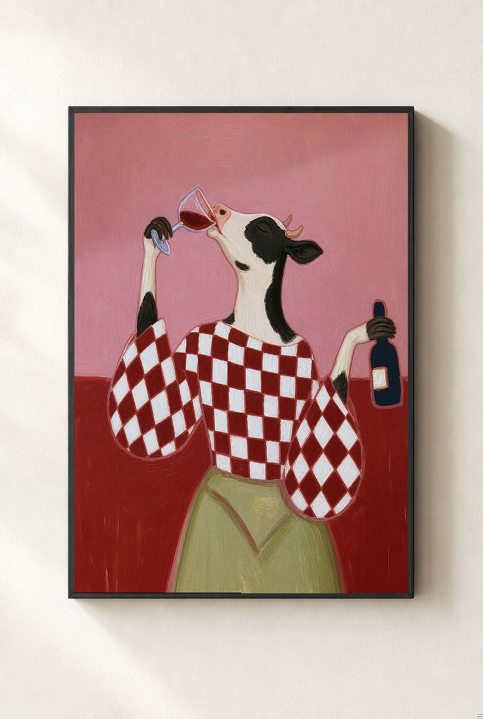 House Red, Straight from the Bottle print, mounted in a black wood frame on a cream wall.