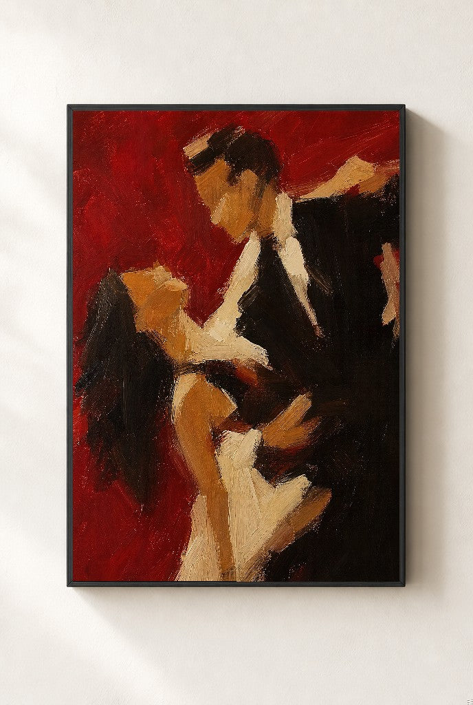 Couple, Red Ground, framed close-up, black
