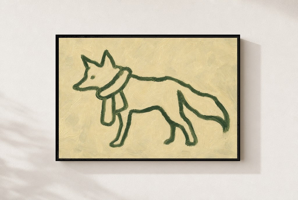 Line Fox in Scarf, framed close-up, black