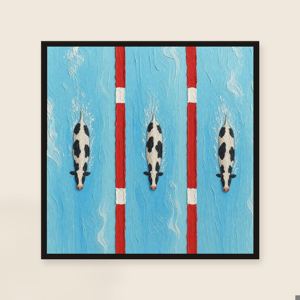 Lane Three print, mounted in a black wood frame on a cream wall.