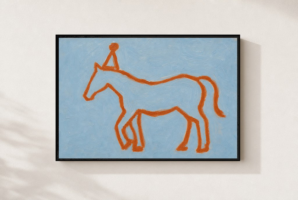 Line Horse, Party Hat, framed close-up, black