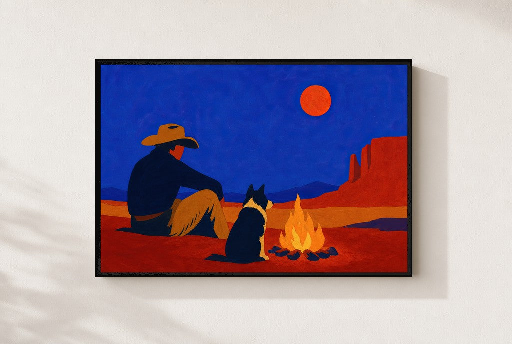Two by the Fire, framed close-up, black