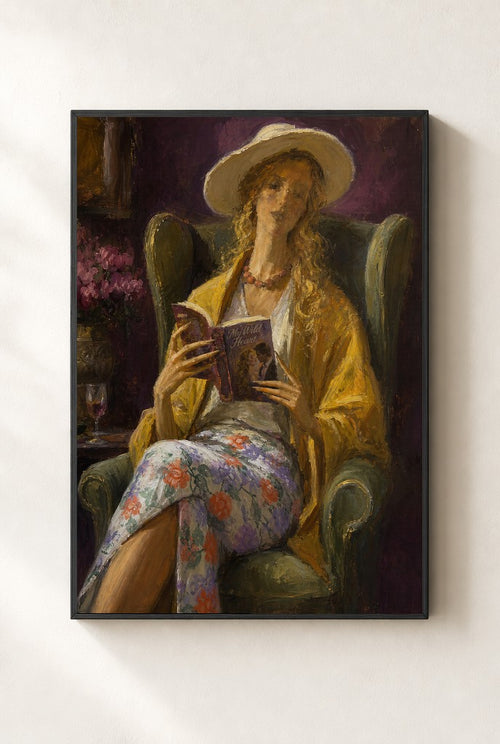 A Good Chair, a Better Book, framed close-up, black