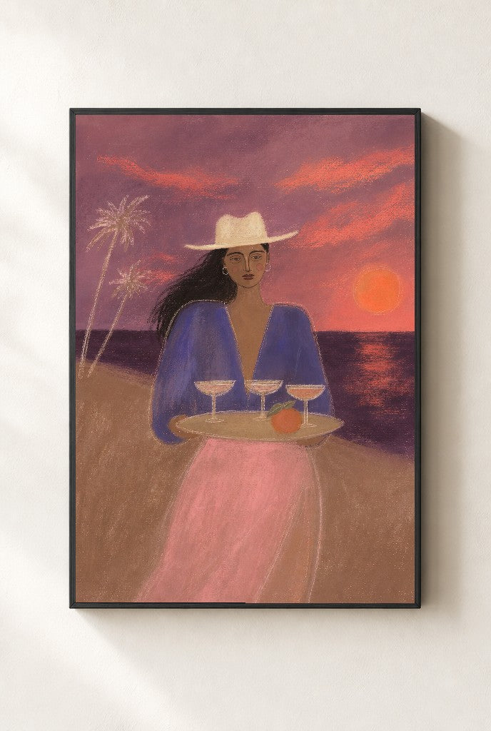 Drinks at the Beach, Alone, framed close-up, black