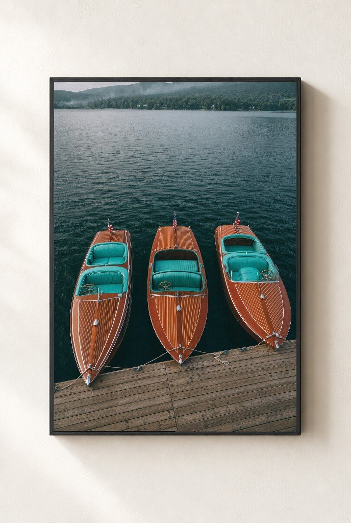 Three at the Dock, framed