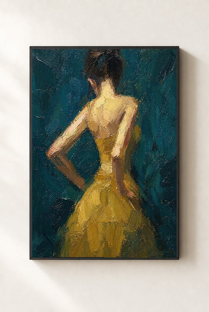 Gold Dress, Teal, framed close-up, black