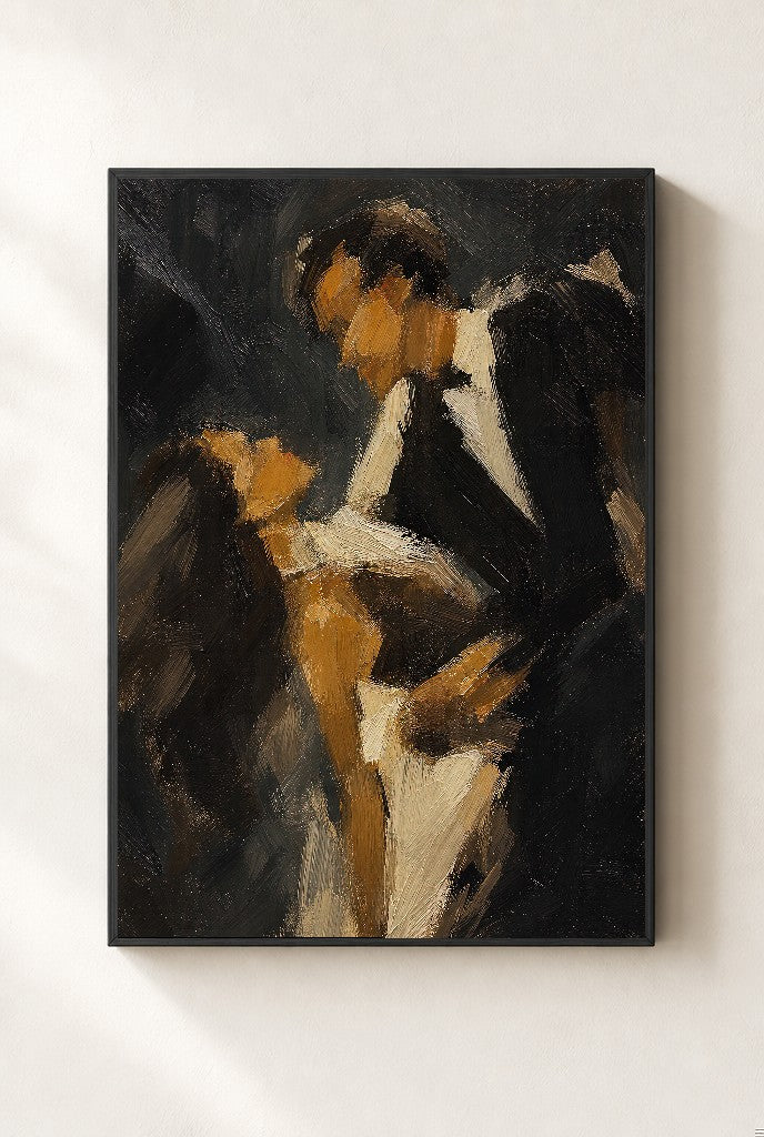 Couple, Charcoal, framed close-up, black