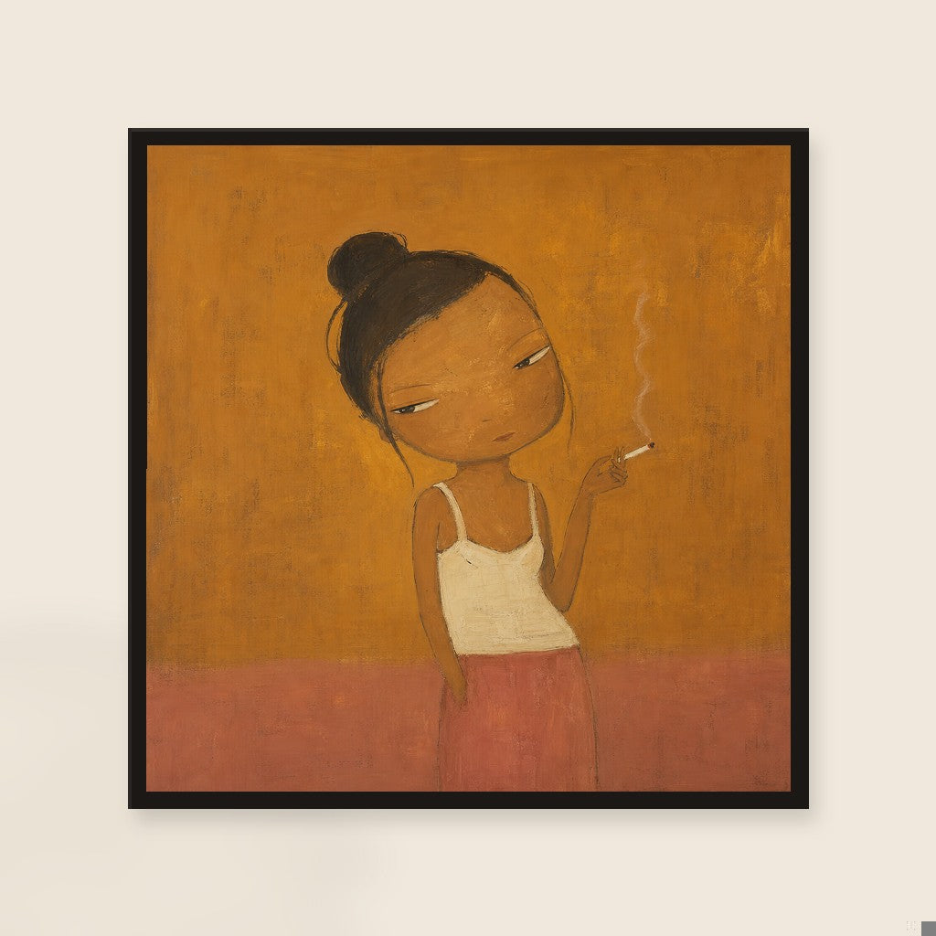 Smoke Break, Ochre, framed close-up, black