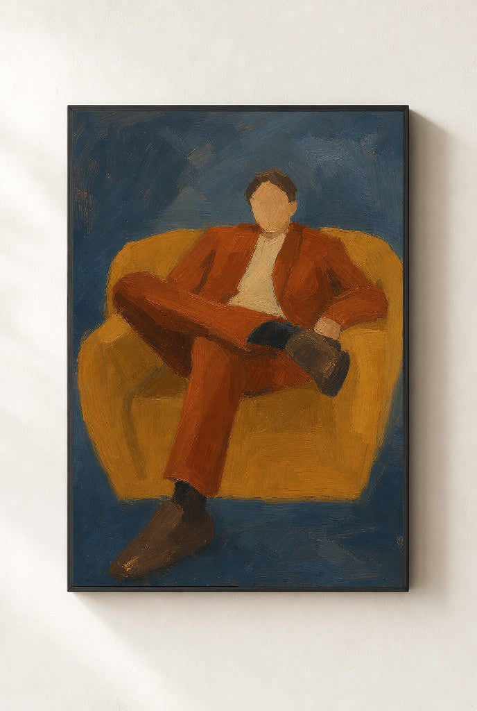 Rust Suit, Slate Wall, framed close-up, black