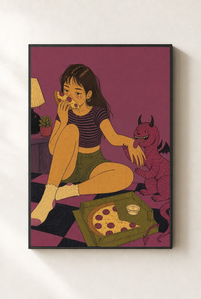 Pizza for One (Plus Him), framed close-up, black