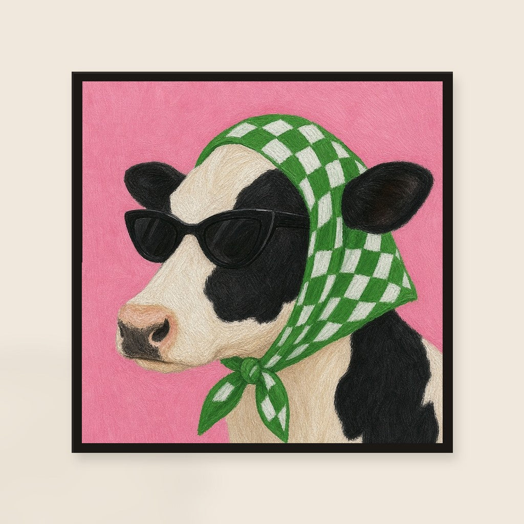 Off-Duty print, mounted in a black wood frame on a cream wall.