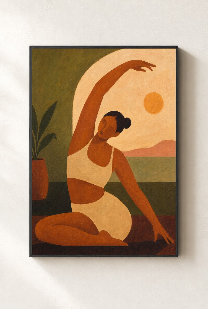 Morning Stretch, Sun Up, framed close-up, black