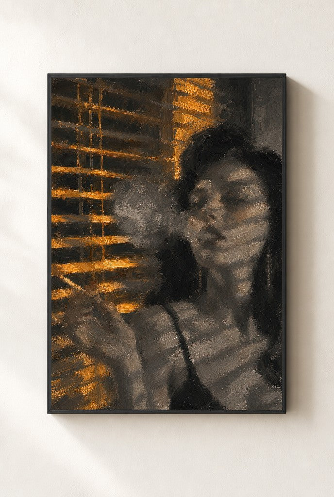 Through the Blinds, framed close-up, black