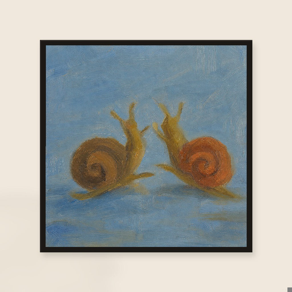 Two Snails, framed close-up, black