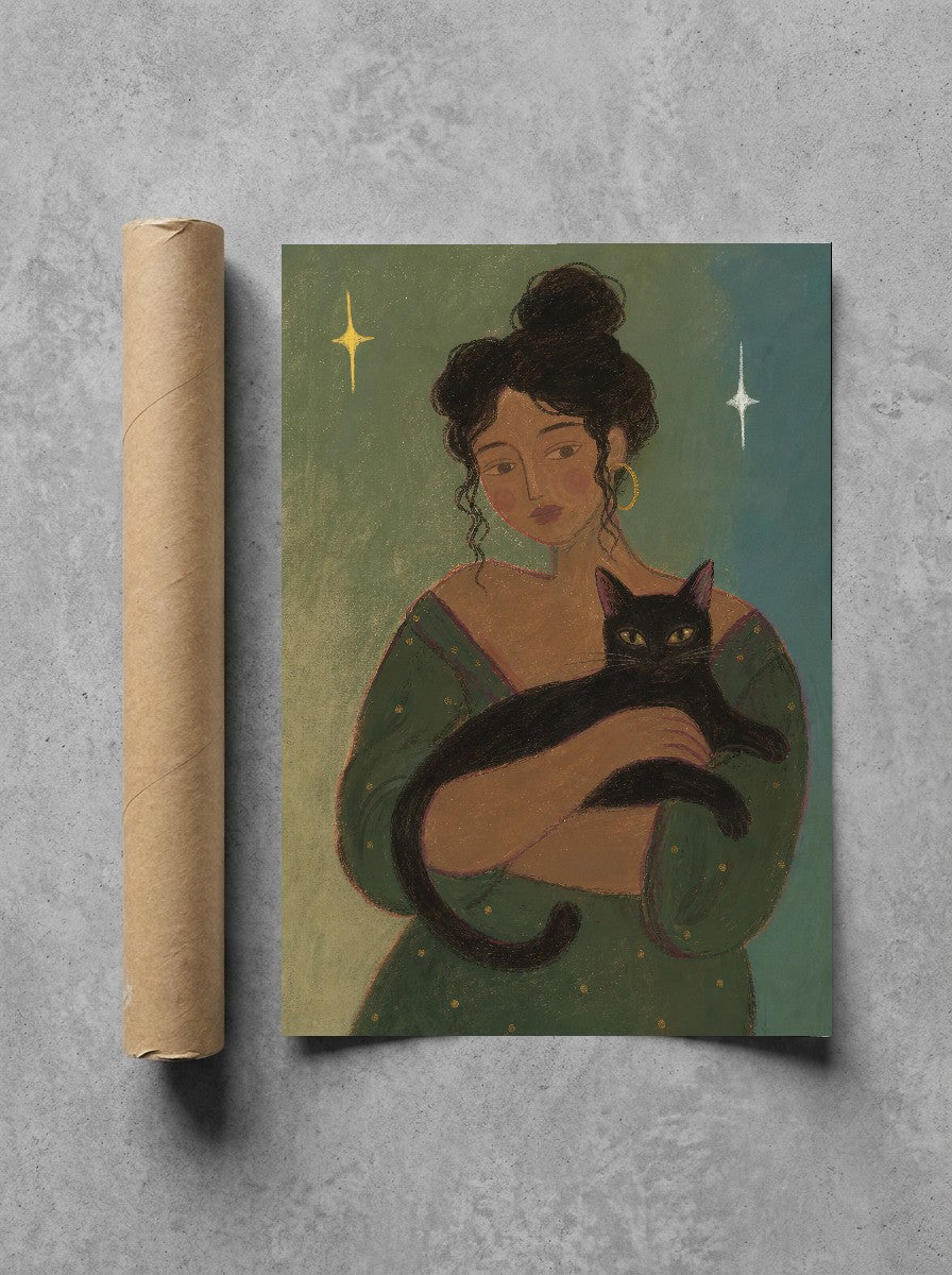 The Femme and Her Familiar, print and shipping tube