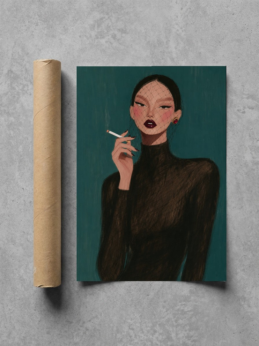 Fishnet Veil, Teal rolled in a Drunk Dame shipping tube, ready to ship.