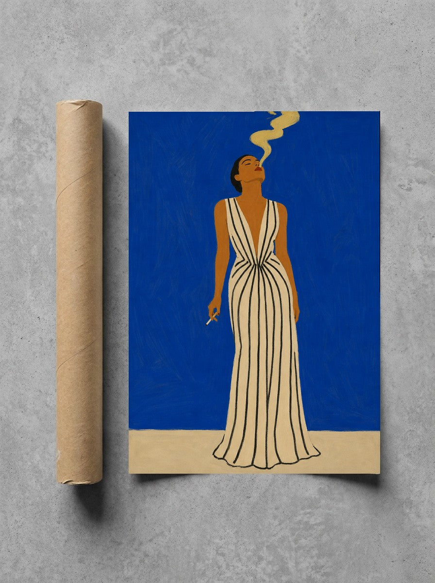 Striped Gown, Cobalt rolled in a Drunk Dame shipping tube, ready to ship.
