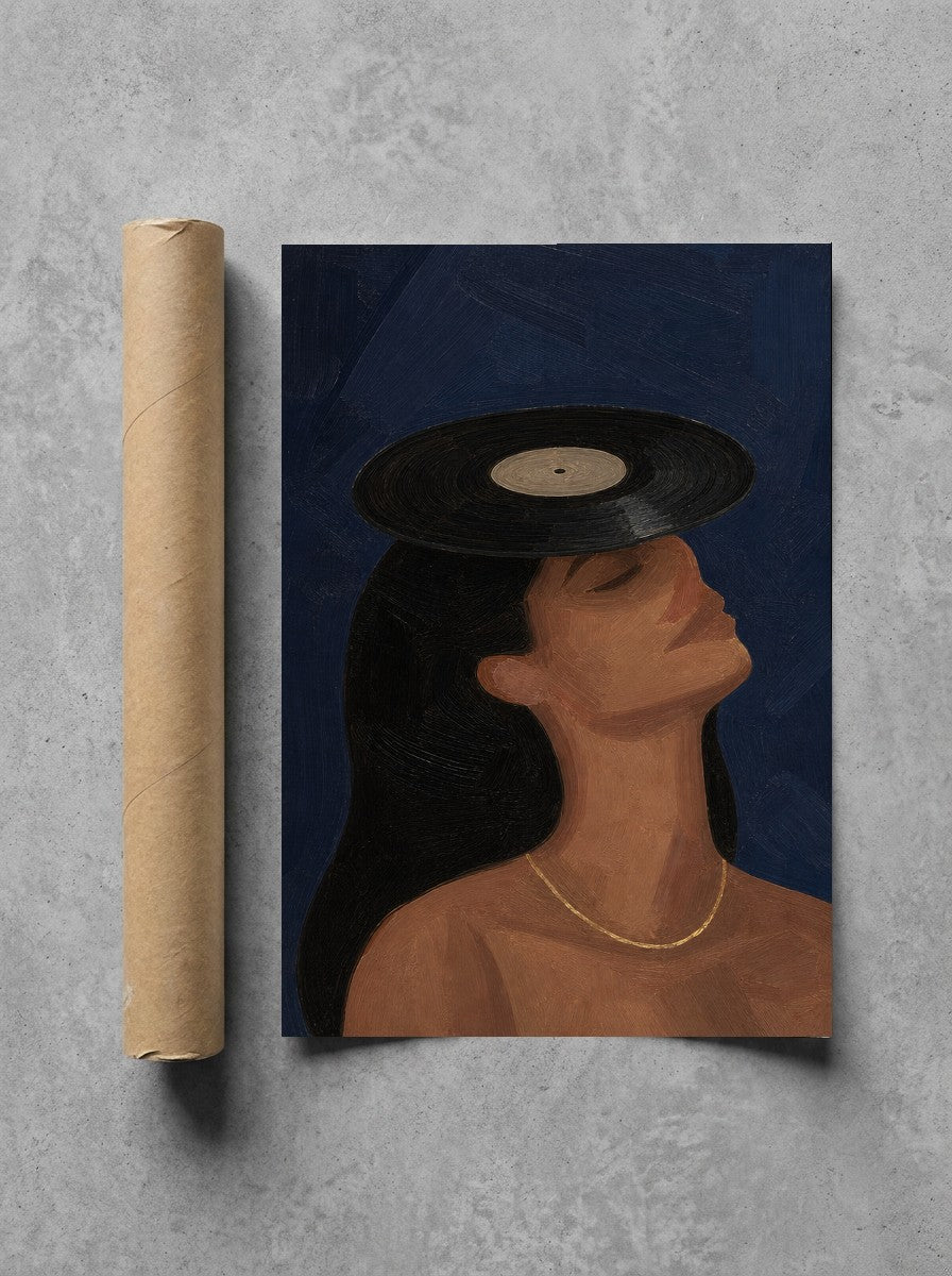 Vinyl on Her Head rolled in a Drunk Dame shipping tube, ready to ship.