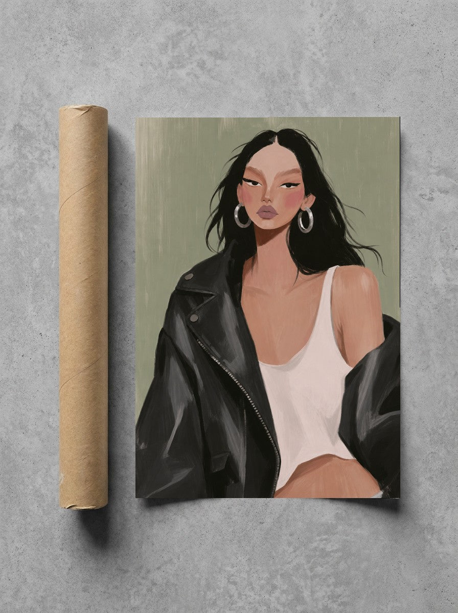 Leather Jacket, Sage rolled in a Drunk Dame shipping tube, ready to ship.