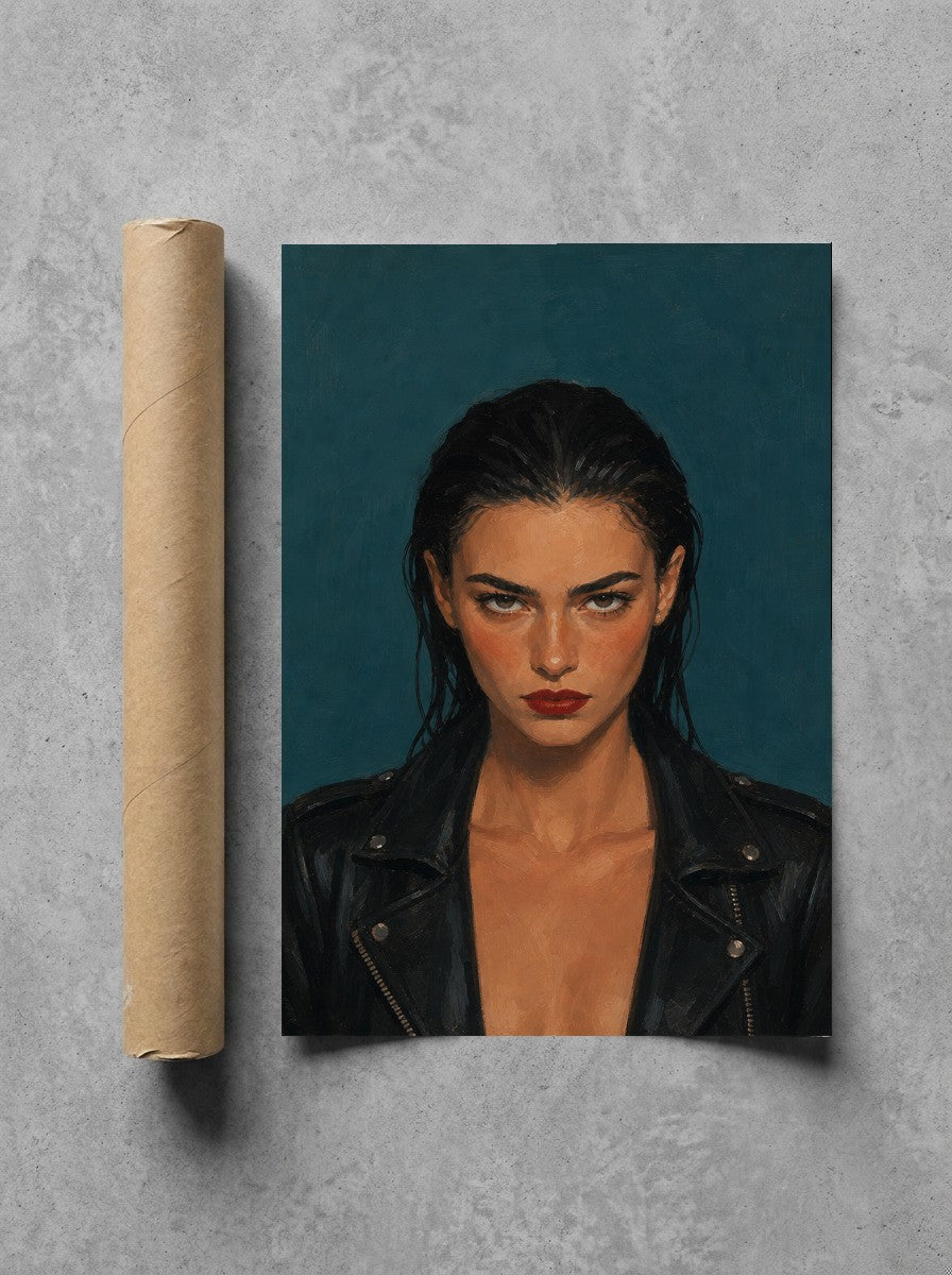 Leather Jacket, Teal rolled in a Drunk Dame shipping tube, ready to ship.