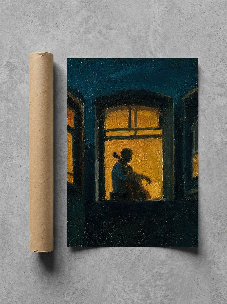 Teal Night, Cellist, print and shipping tube