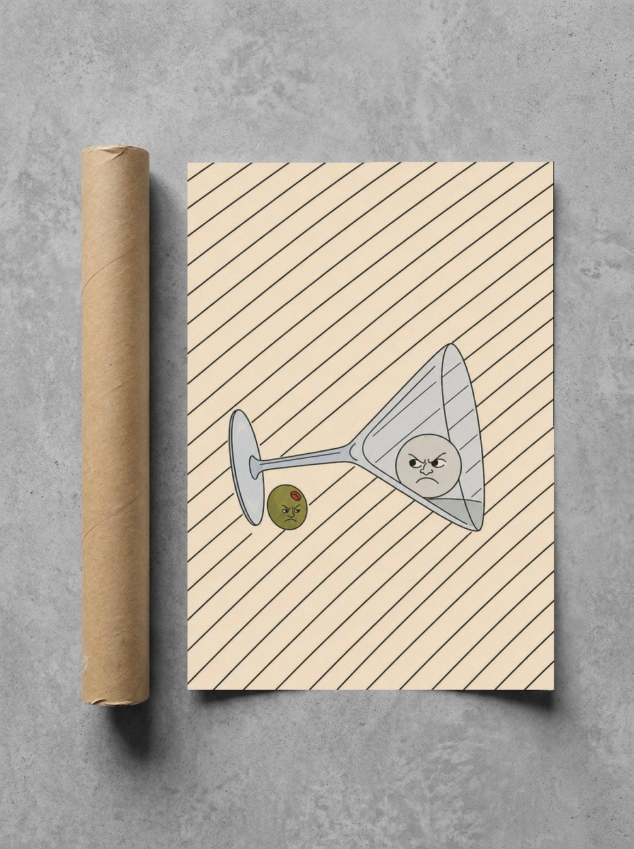 Tipped Martini, Olive rolled in a Drunk Dame shipping tube, ready to ship.