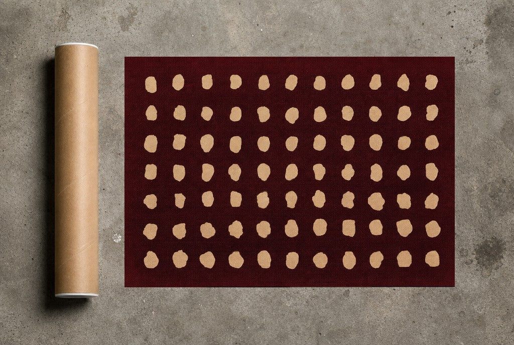 Cream Dots, Oxblood rolled in a Drunk Dame shipping tube, ready to ship.