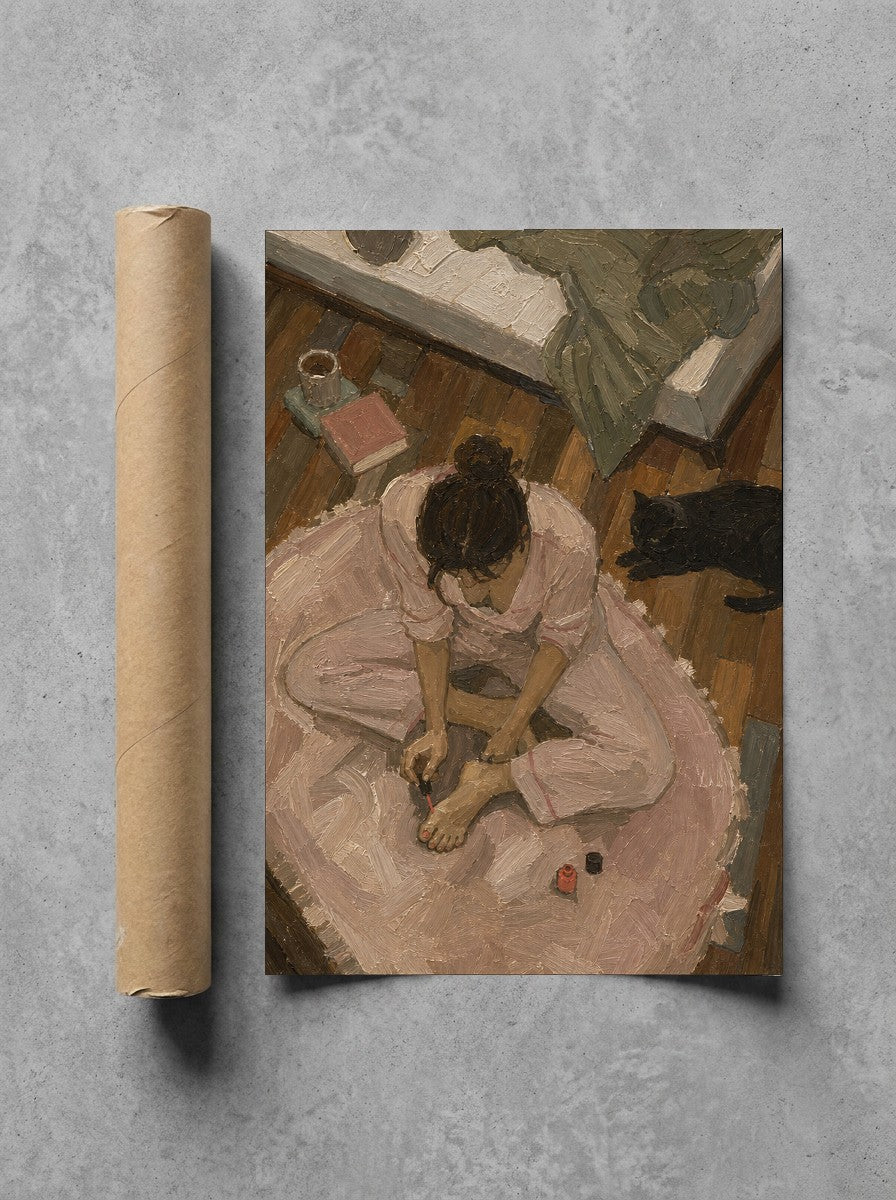 Painted Toenails, Black Cat rolled in a Drunk Dame shipping tube, ready to ship.