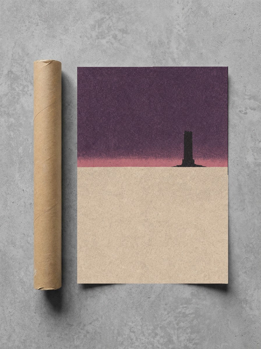 Lone Tower, Pink Sky rolled in a Drunk Dame shipping tube, ready to ship.