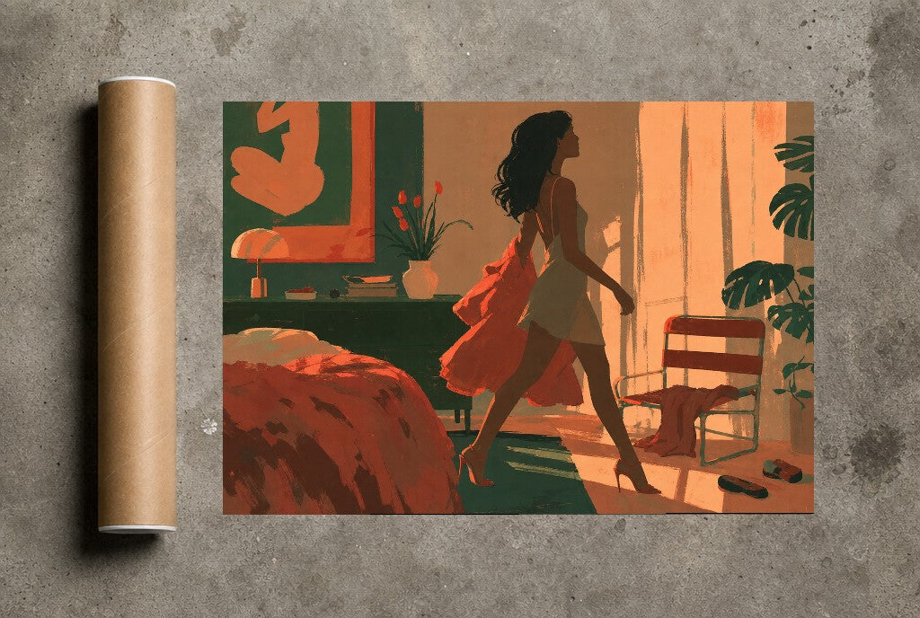 Out the Door in Coral, print and shipping tube