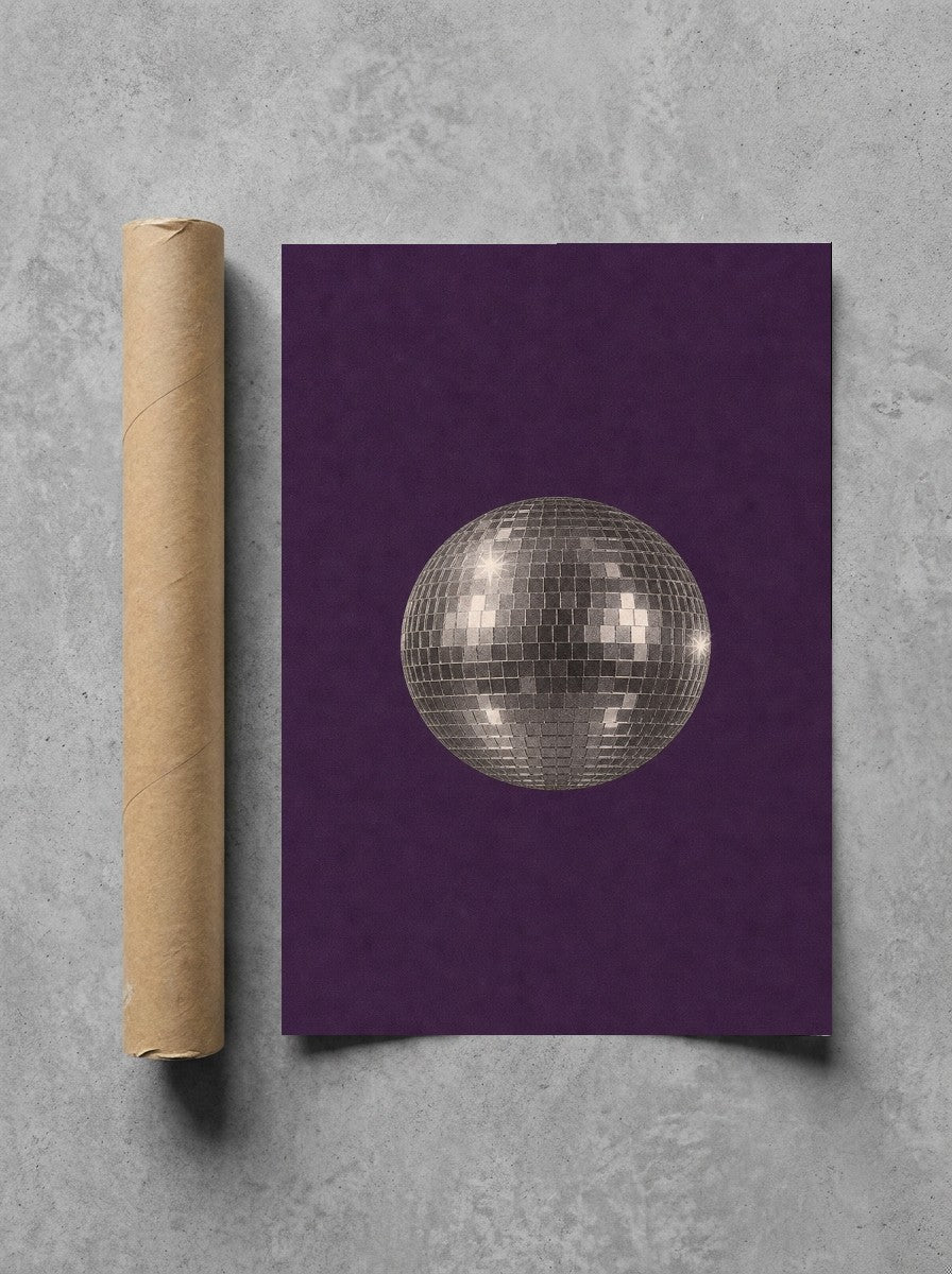 Disco Ball, Purple rolled in a Drunk Dame shipping tube, ready to ship.