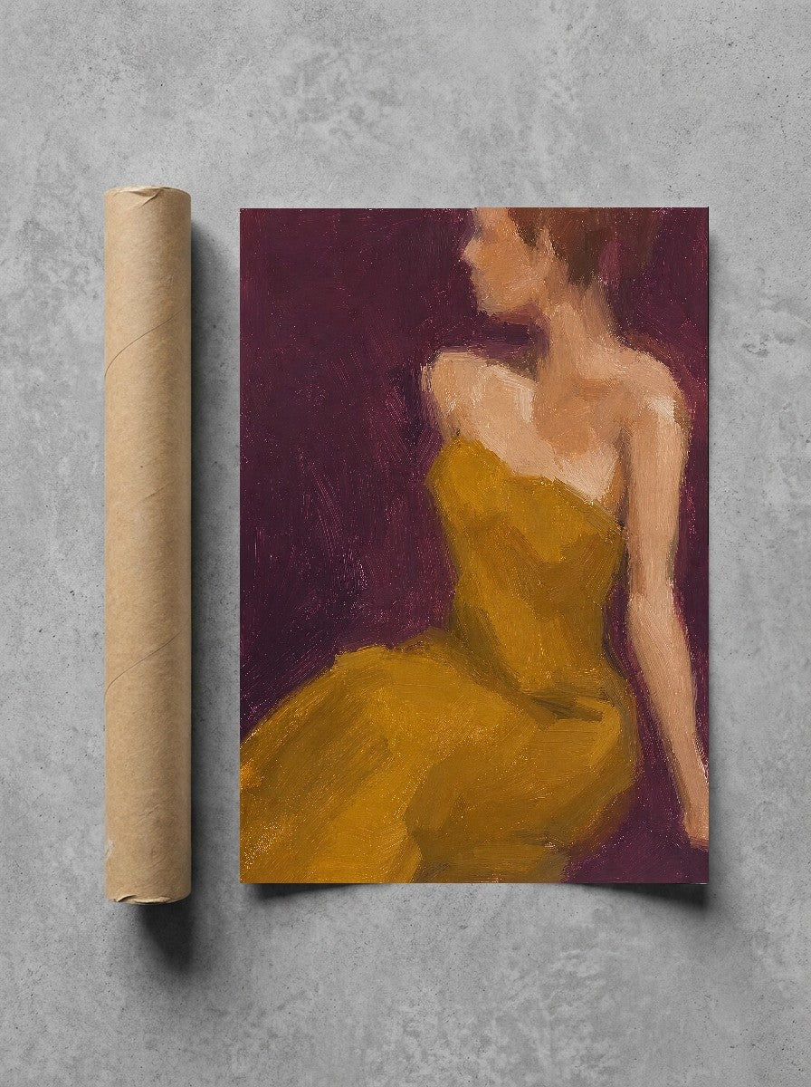 Mustard Dress, Plum, print and shipping tube