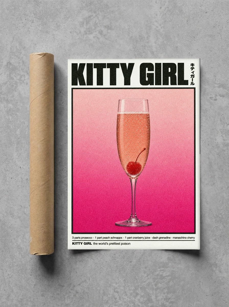 Kitty Girl rolled in a Drunk Dame shipping tube, ready to ship.