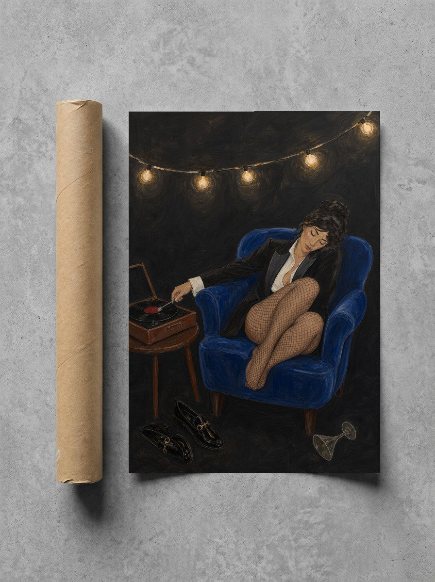 Tux, Vinyl, Cobalt rolled in a Drunk Dame shipping tube, ready to ship.