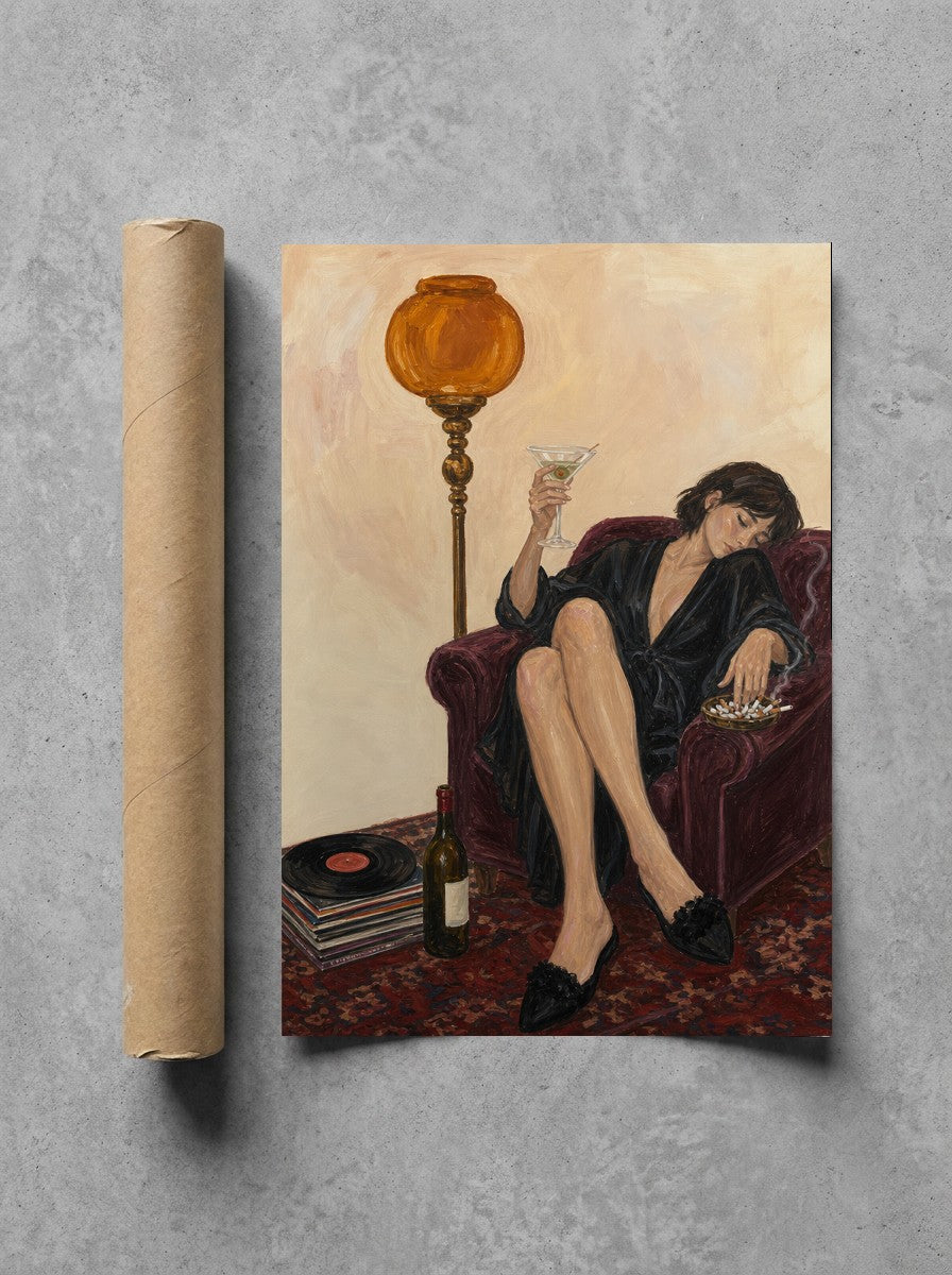Robe, Amber Lamp rolled in a Drunk Dame shipping tube, ready to ship.
