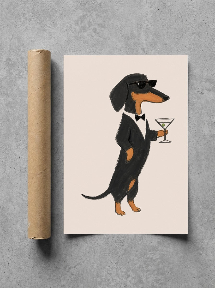 Dachshund, Martini rolled in a Drunk Dame shipping tube, ready to ship.