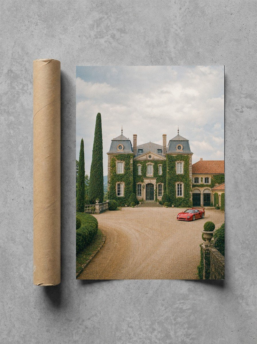 Red Car, Stone Chateau, print and shipping tube