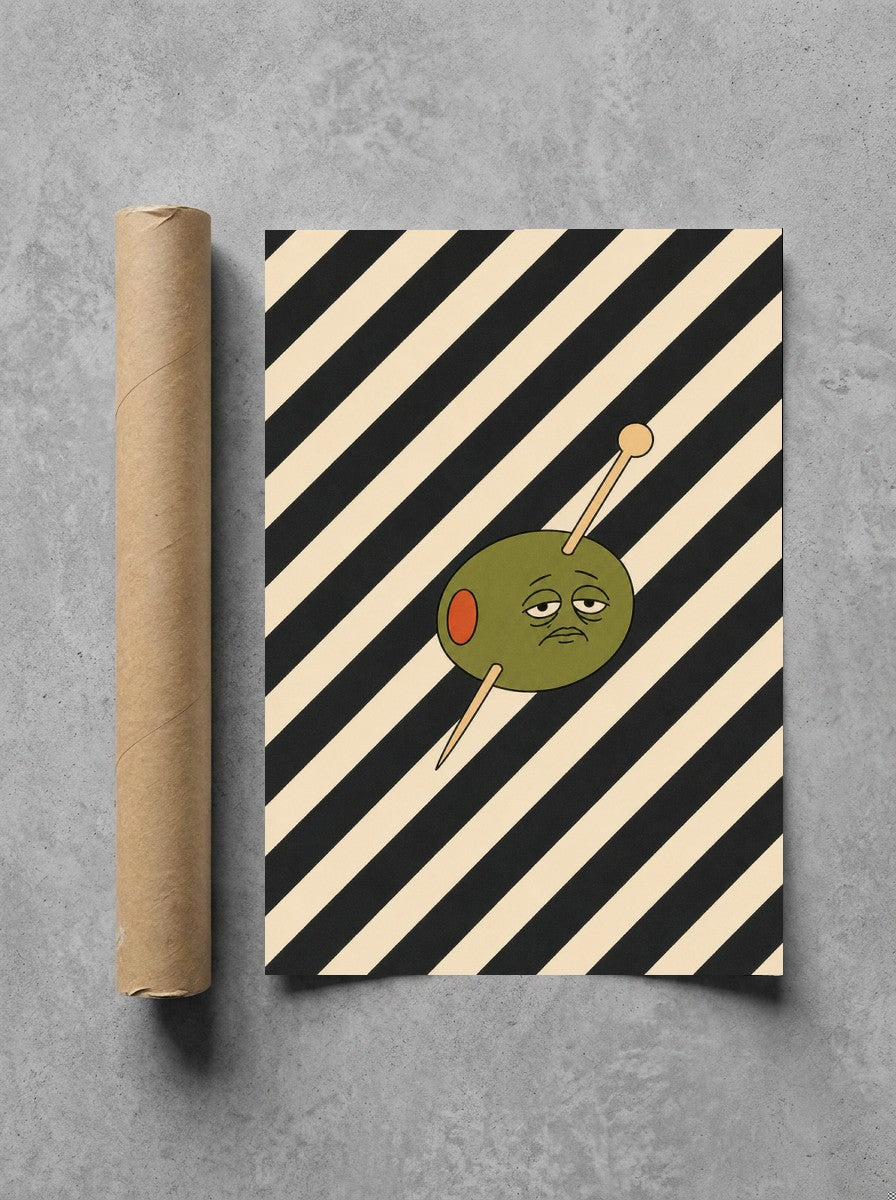 Olive on Stripes rolled in a Drunk Dame shipping tube, ready to ship.