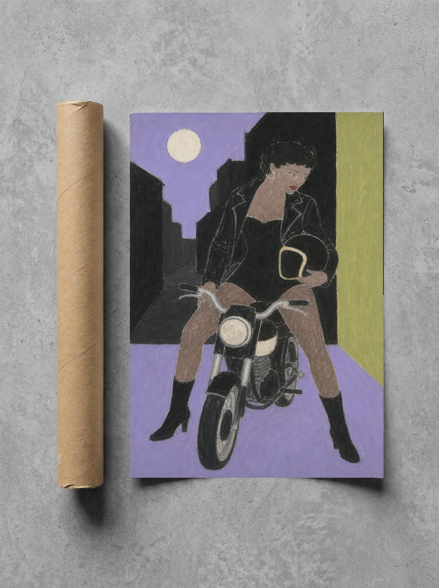 Motorcycle, Moonlit rolled in a Drunk Dame shipping tube, ready to ship.